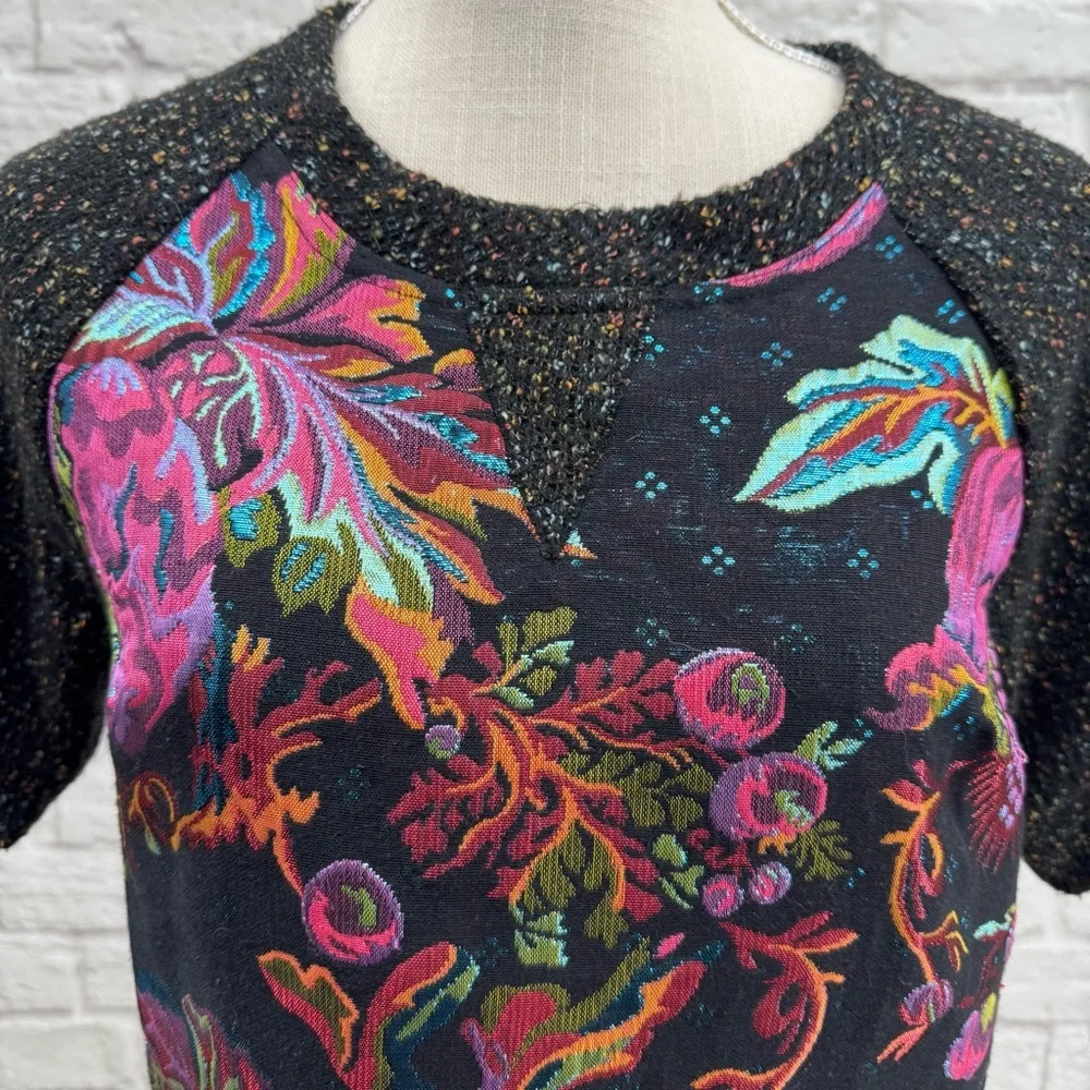 Anthropologie James Coviello Floral Brocade Spliced Metallic Knit Sweater